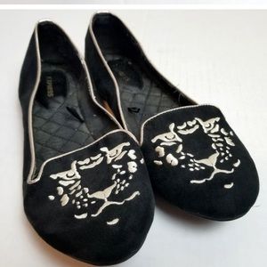 EXPRESS black embroidered slip on flats